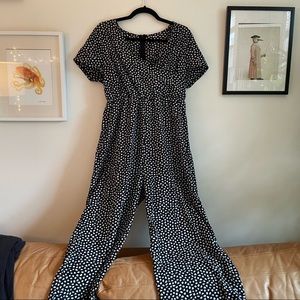 No label thrifted black and white dot jumpsuit